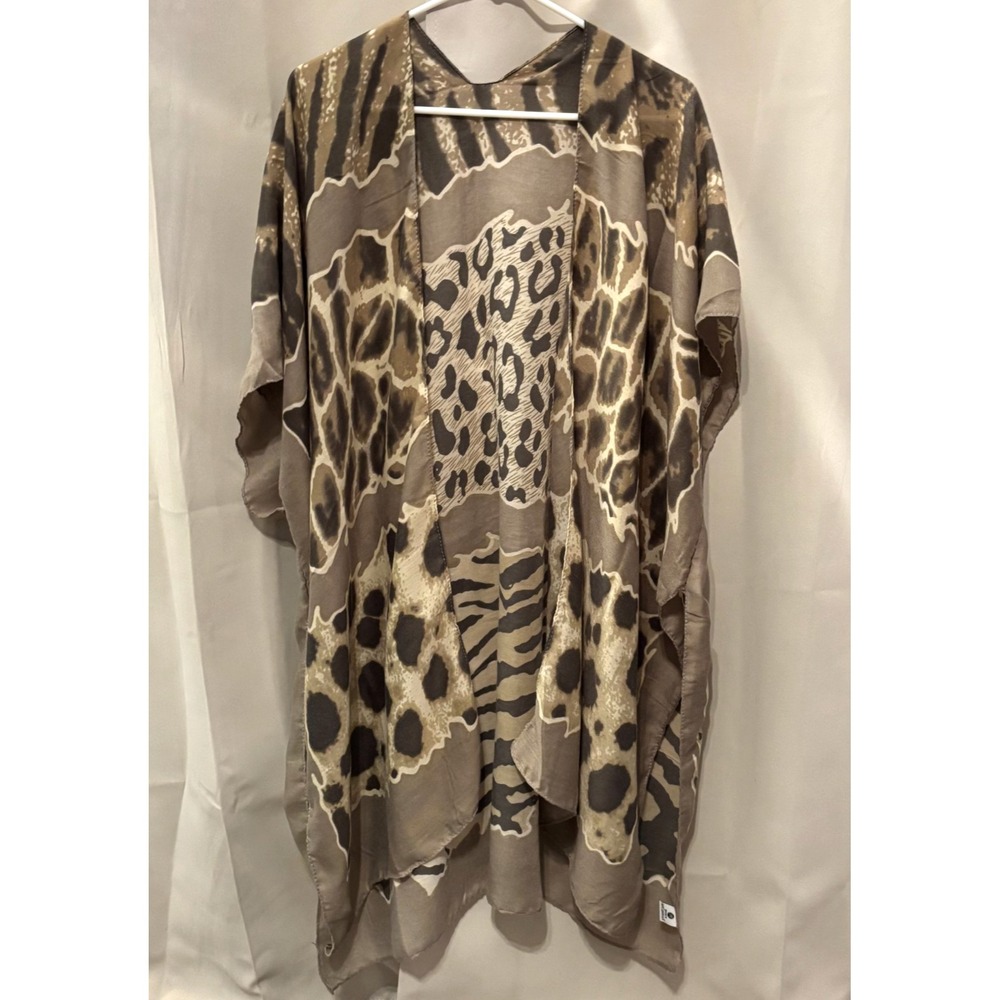 Jessica McClintock Poncho Cardigan One Size Animal Print Duster Cover Up 18870x